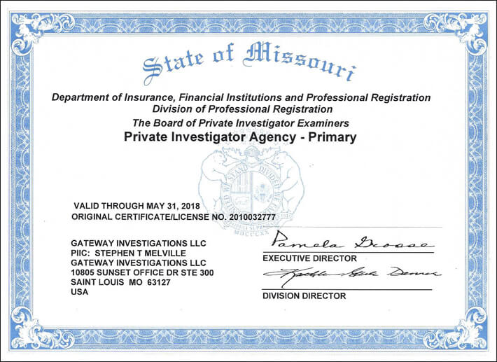 Private Investigator in St. Louis, Missouri & Illinois - License